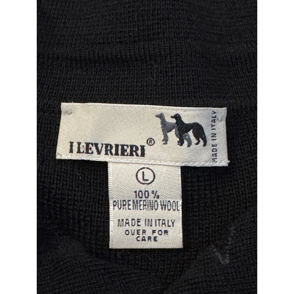 I Levrieri Italy Mens Black 100% Pure Merino Wool Long Sleeve Polo Sweater Large
